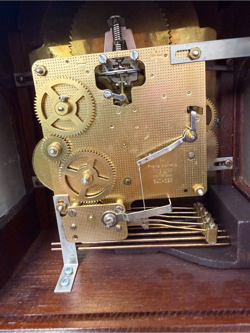 vintage Franz Hermle mantel clock Tempus Fugit dial moon phase indicator 340-020 - Picture 7 of 8